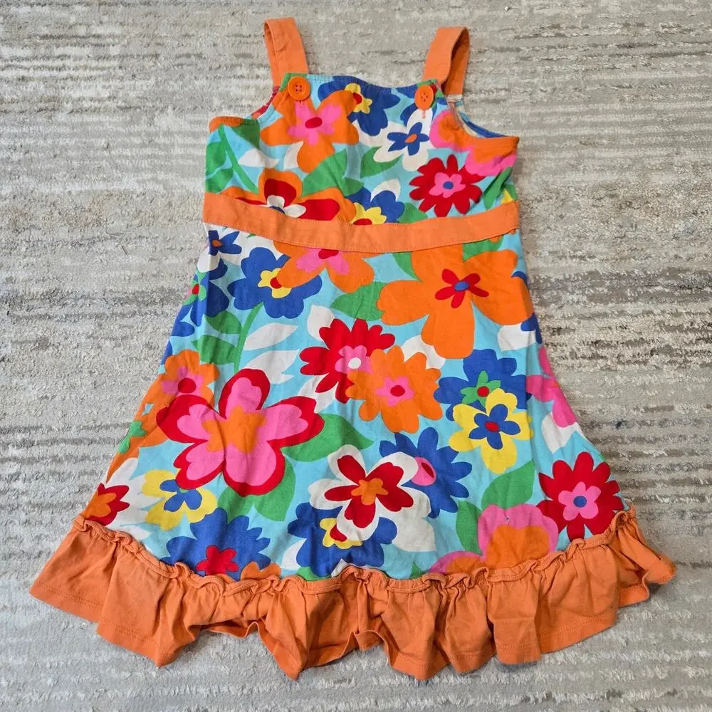 Hanna Andersson Sleeveless Orange Floral Dress Girls Bright‎ Multicolor 5